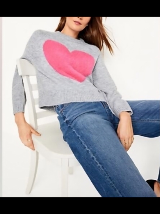 Old Navy Sweaters - Old Navy Gray Cropped Crewneck Sweater with Fluffy Pink Heart